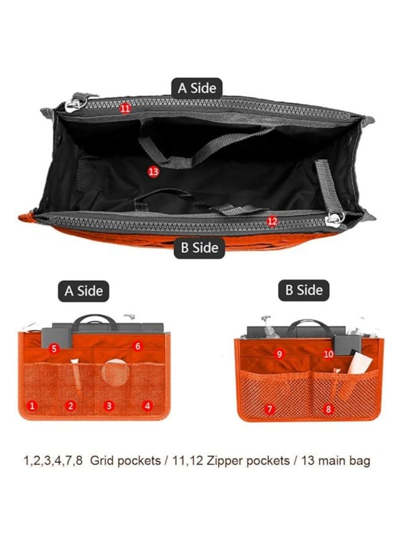 حقيبة تخزين حقيبة مكونة من 13 حجرة، حقيبة تخزين حقيبة اليد، حقيبة بطانة قابلة للتوسيع، حقيبة تخزين حقيبة اليد، حقيبة تخزين متعددة الوظائف، إغلاق بسحاب، جيوب متعددة - Image 4